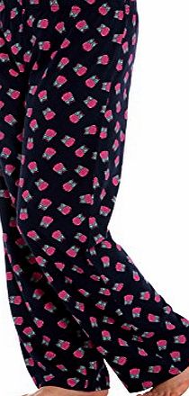 Ex High Street Ladies Jersey Cotton OWL Pyjama Lounge Bottoms Navy Blue Pink