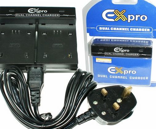 Ex-Pro JVC BN-V306, BNV306, BN-V306U, BN-V306, BN-V306U - Dual (Twin) Battery Fast Charge Digital Camcorder Charger for JVC GR-DVX Series GR-DVX6K, GR-DVX400, GR-DVX400EG, GR-DVX407, GR-DVX407EG, GR-