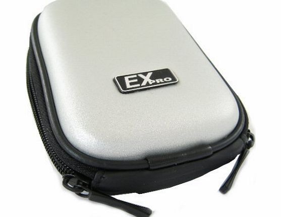 Ex-Pro Silver Hard Clam Shock proof Digital Camera Case Bag CR267G for Vivitar ViviCam 5015, 5018, 5020, 5024, 5399, 7690, 8018, 8025, 8225, 8324, DVR510, T234, T328, X024, X327, X329 amp; More.