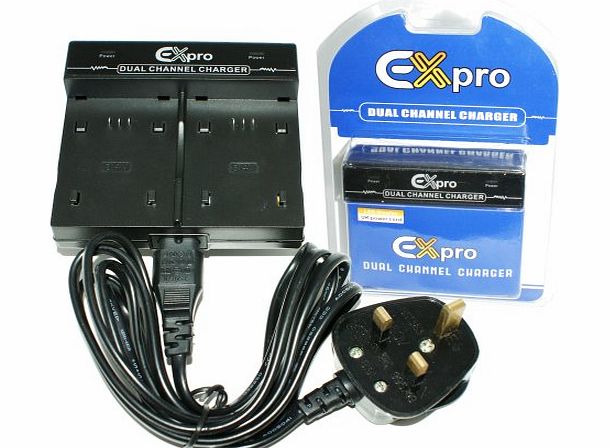 Ex-Pro Sony NP-FV50, NPFV50, NP-FV70, NPFV70, NP-FV100, NPFV100 - Dual (Twin) Battery Fast Charge Digital Camcorder Charger for Sony HDR-HC3, HDR-HC3E, HDR-HC7, HDR-HC7E