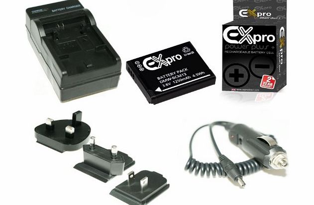 Ex-Pro Ultra White Series Replacement Battery and Digital Camera Travel Charger for Panasonic Lumix
