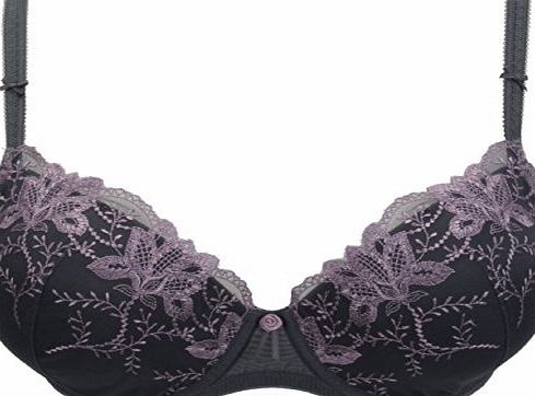Ex-Store Ex Store Carbon Grey Mesh Push-up Bra amp; Pretty Purple Embroidered Detail 38DD