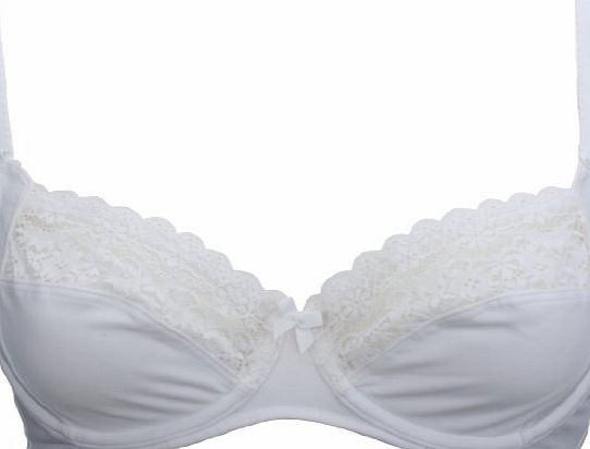 Ex-Store Ex Store White Cotton Mix Underwired Floral Lace Bra 36D