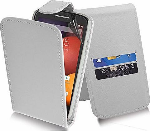 Excellent Accessories Motorola Moto E - White Exclusive Leather Easy Clip On WALLET / FLIP Case / Cover / Pouch With Card 