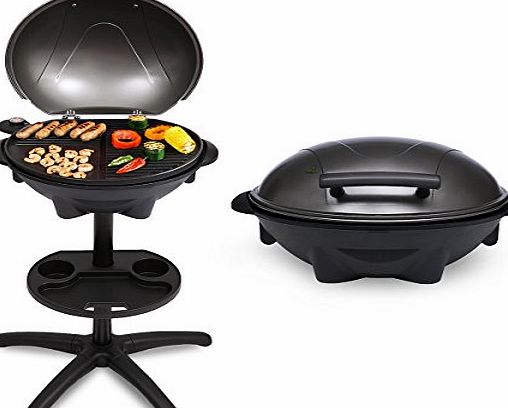 Excelvan Portable 1600W Electric Indoor Grill Indoor and Outdoor BBQ Barbecue Grill with 5 Temperature Settings, Smokeless, Non-stick, Easy to Clean(Black)