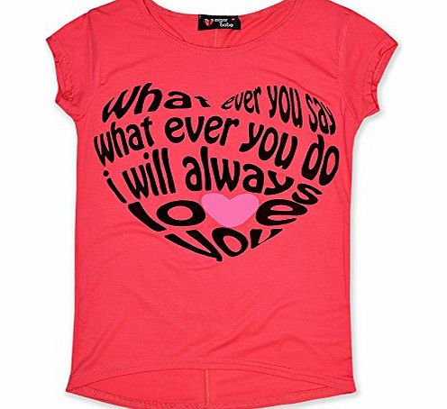 Exciteclothing Girls Coral T Shirt Kids Slogan Top Short Sleeve New Age 7 8 9 10 11 12 13 Years