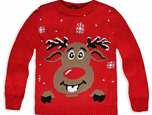 Kids Christmas Jumper Boys Girls Knitted Rudolph Reindeer Sweater Age 3-13 Years