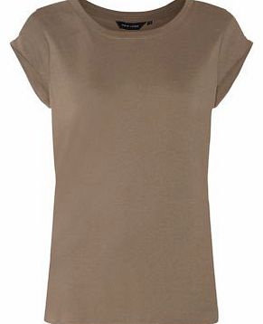 Khaki Roll Sleeve Plain T-Shirt 3103445