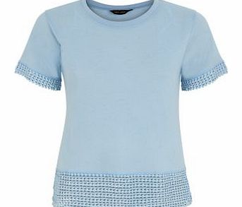 Pale Blue Geo Crochet Hem T-Shirt 3282546