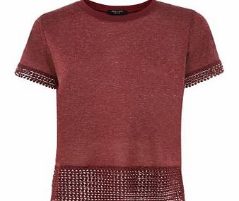 Petite Burgundy Geo Crochet Hem T-Shirt 3281982
