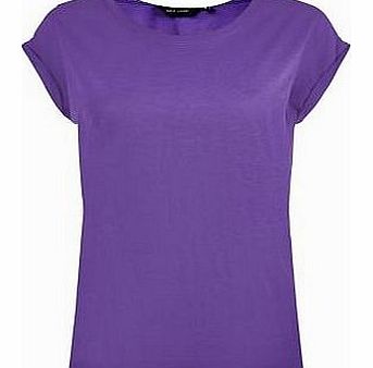 Purple Roll Sleeve Plain T-Shirt 3162367