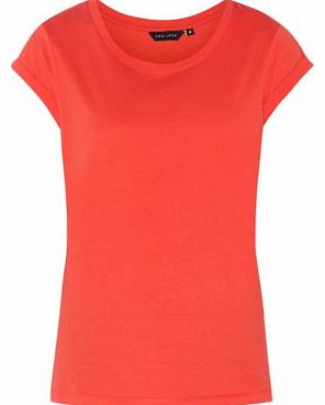 Red Roll Sleeve Plain T-Shirt 3103465