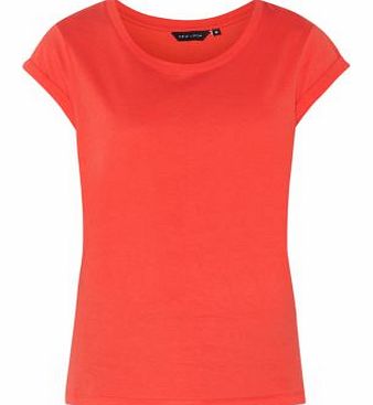 Red Roll Sleeve Plain T-Shirt 3103468