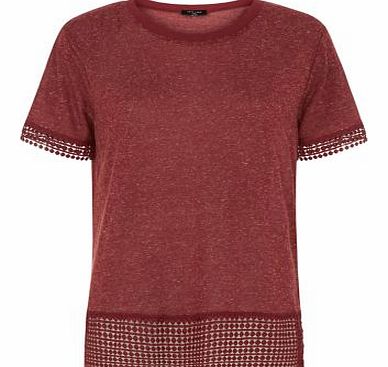 Tall Burgundy Geo Crochet Hem T-Shirt 3281092
