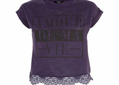 Teens Purple Amour Lace Hem T-Shirt 3347319
