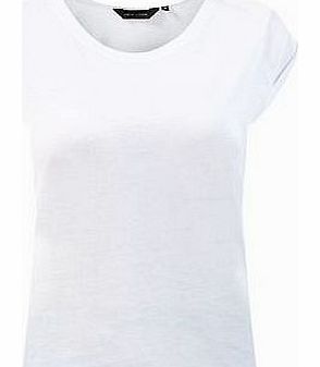 White Roll Sleeve Plain T-Shirt 3103440