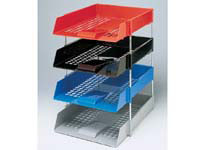 EXP red plastic desktop filing and letter tray,