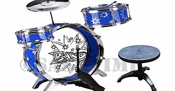 Express trading BIG BAND CHILDRENS JUNIOR KIDS MUSICAL DRUM KIT SET CYMBAL MUSIC PERCUSSION PLAYSET WITH STOOL - TOY (BLUE)