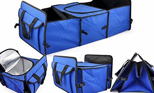 Express Trading BLUE 2 IN 1 ADJUSTABLE CAR CAR BOOT ORGANISER SHOPPING TIDY HEAVY DUTY COLLAPSIBLE FOLDABLE STORAGE BAG / BASKET INCLUDES A MIDDLE COOLER CAN COOL COMPARTMENT - IDEAL FOR HOME USE AND CARS
