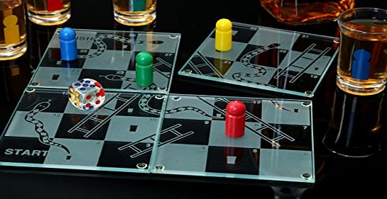 Express Trading SNAKES amp; LADDERS ADULT DRINKING GAME BOARD WITH 4 SHOT GLASSES - GLASS PAYING BOARD amp; COASTE
