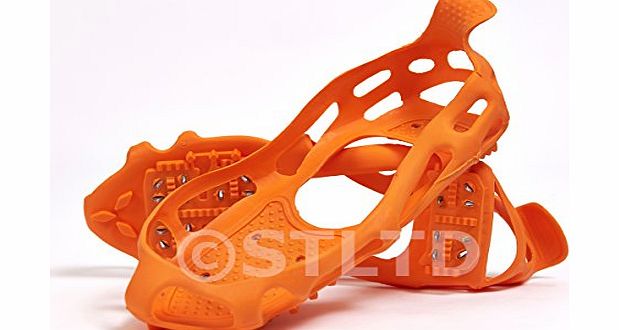 SNOW ANTI SLIP ICE SHOE GRIPPERS BOOTS SHOES GRIPS OVERSHOE MEDIUM ORANGE - STUD SPIKES, TRACTION AID