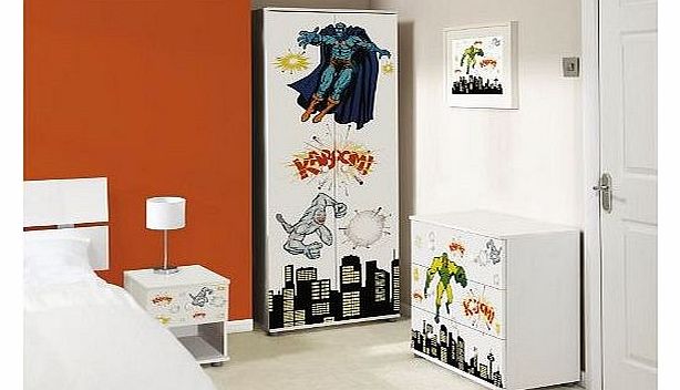 Expressive Furniture Super Heroes Design Childrens/Kids White Bedroom Furniture Set