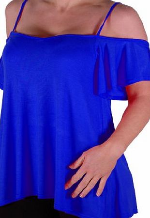 Eye Catch EyeCatch TM - Cherie Womens Off-The-Shoulder Strappy Cami Vest Ladies Cold Shoulder Fashion Swing Top Royal Blue Size 14