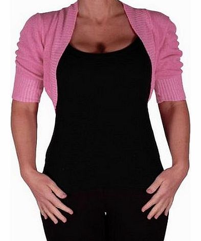 Eye Catch EyeCatchClothing - Kara Short Sleeve Knitted Bolero Shrug One Size Light Pink