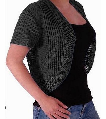 Eye Catch EyeCatchClothing - Olivia Crochet Knit Shrug Cardigan Bolero in Sizes Charcoal L/XL