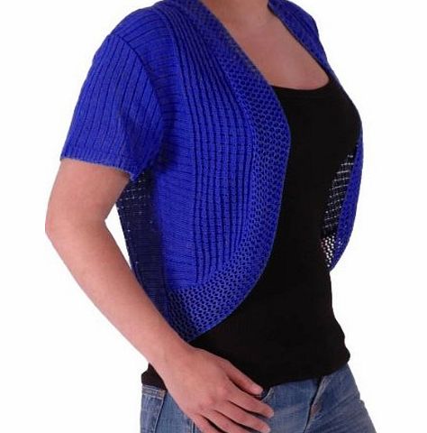 Eye Catch EyeCatchClothing - Olivia Crochet Knit Shrug Cardigan Bolero in Sizes Royal Blue L/XL