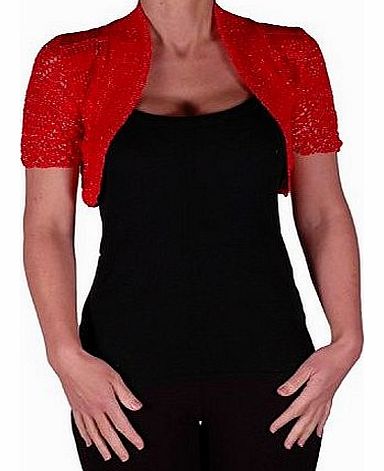 EyeCatchKnitwear - Erin Lurex One Size Bolero Knit Shrug Red
