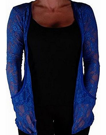 Eye Catch Florence Casual Lightweight Lace Waterfall Shrug Open Cardigan Royal Blue S/M