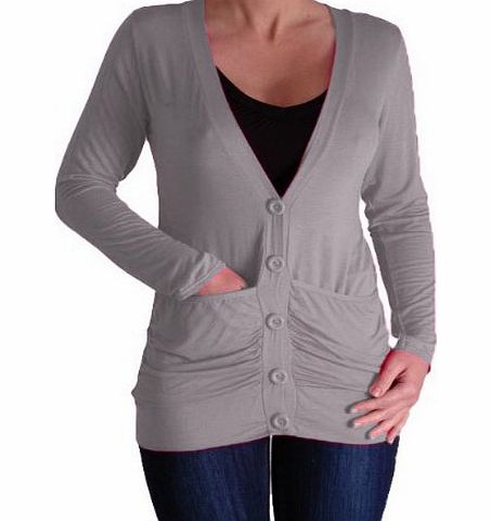 Eye Catch Pacific Draped Lightweight Waterfall Button Cardigan with Pockets Light Grey M/L