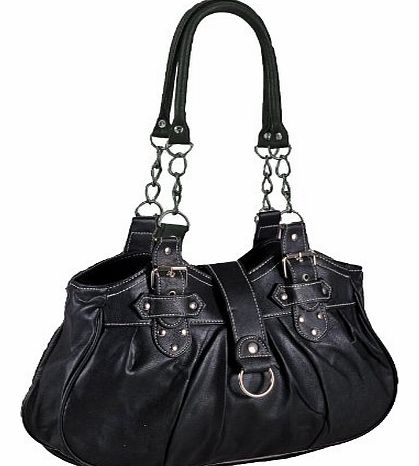 EyeCatchShoes EyeCatchBags - Huron Faux Leather Womens Shoulder Bag Handbag Black w White Stitch