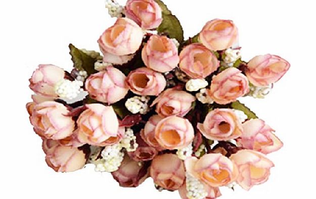Eyourlife 1 Bouquet of 15 Buds Artificial Rose Silk Flowers Bouquet Wedding Party Home Decor Apricot