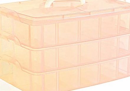 EYX Formula Plastic Transparent Handle Three Layers 30 Grids Storage Box Case,Portable Removable DIY Organize Box Makeup Box for Home Use