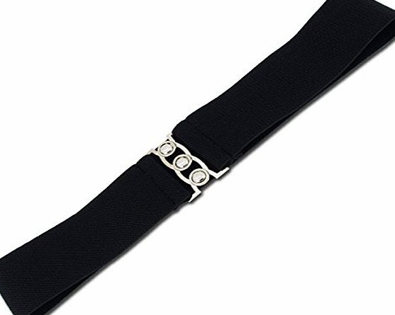 EZI Fashion Cinch Buckle Women 2 Inch Wide Stretch Elastic Waist Belt Black # 5002310