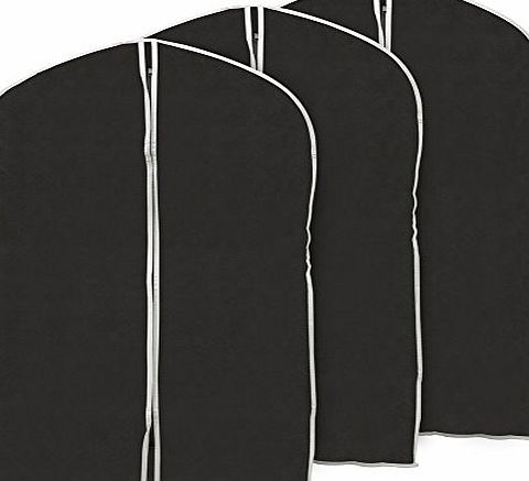 EZOWare Set of 3 Foldable Breathable Garment Bag Storage Cover Bag Protector for Suit, Coat, Fur Outfit, Leather Jacket, Top Shirt, Tuxedo and More Clothes- Black with Gray Trim