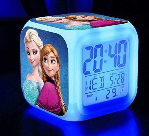 Clest F&H Frozen Queen Elsa Princess Anna Olaf LED Colorful Flashing Alarm Clock Christmas Gift