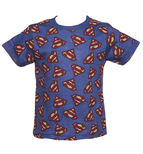 Kids Blue Marl Repeat Logo Superman T-Shirt from