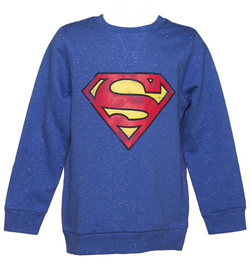 Fabric Flavours Kids Blue Speckled Superman Logo Sweater from