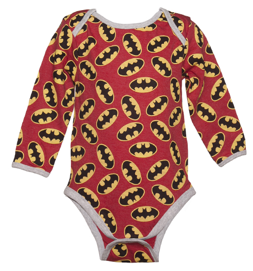 Fabric Flavours Kids Red Marl Repeat Logo Batman Babygrow from