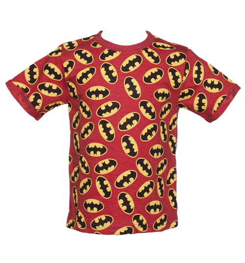 Kids Red Marl Repeat Logo Batman T-Shirt from