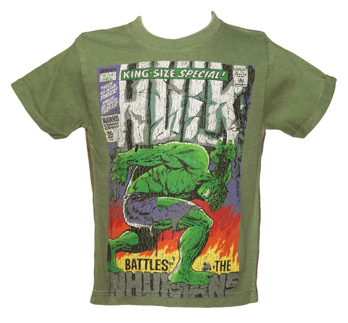 Kids Washed Green Hulk Comic Cover T-Shirt from