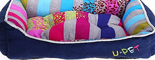 FACILLA Puppy Pet Dog Cat Bed House Cushion Nest Mat Pad Cute Royal Blue Stripe S