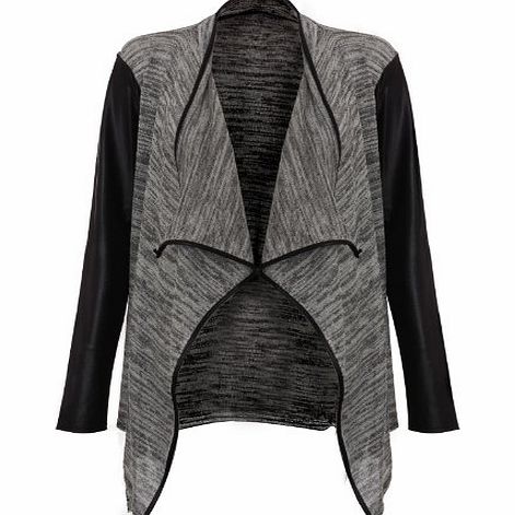 Fahion Paradise New Ladies PVC Faux Leather Long Sleeve Waterfall Open Cardigan Womens Grey S/M
