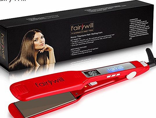 Fairywill Professional Styling Hair Straighteners Red Ceramic Travel Flat Iron Extra Wide Nano Titanium Plate flat hair straightener LCD Display Temperature Control Fast Heating