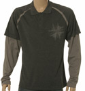 Fake Charcoal with Light Grey Long Sleeve Cotton Mix Polo Shirt