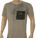 Fake Faded Indigo Cotton T-Shirt with Copper Studs