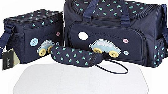 FakeFace 4pcs Stylish Designer Mummy Tote Waterproof Handbag Baby Diaper Nappy Changing Bag Set Nursing Messenger Bag Changing Mat Milk Bottle Holder Case